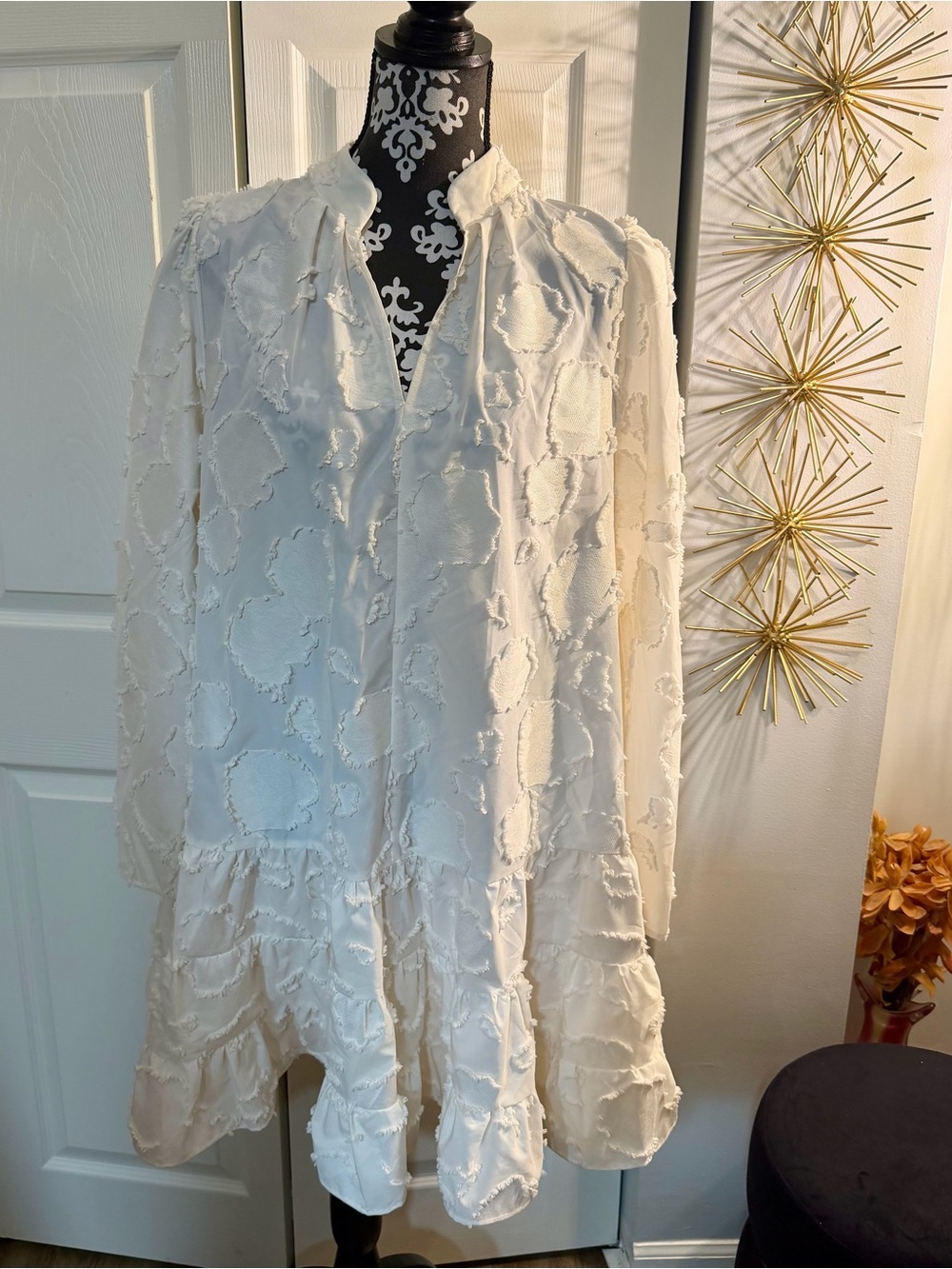 H&M Cream Textured Ruffle Tunic